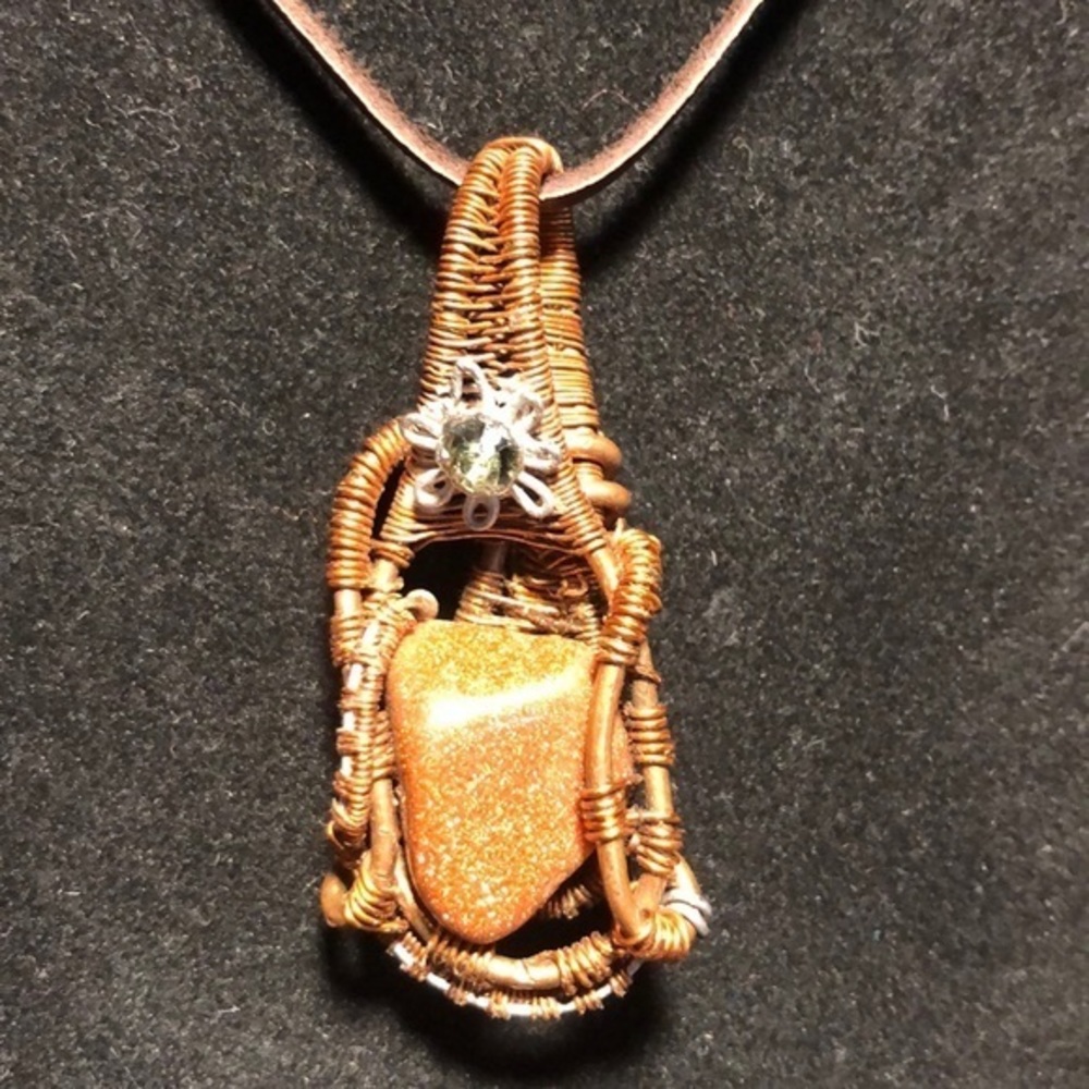 Wire Wrapped Goldstone Pendant
